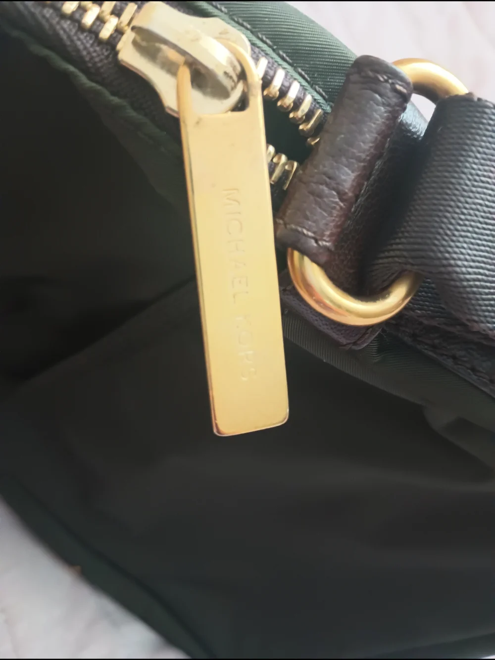 Michael Kors Brown Leather And Green Fabric  Crossbody Bag - Gold Hardware